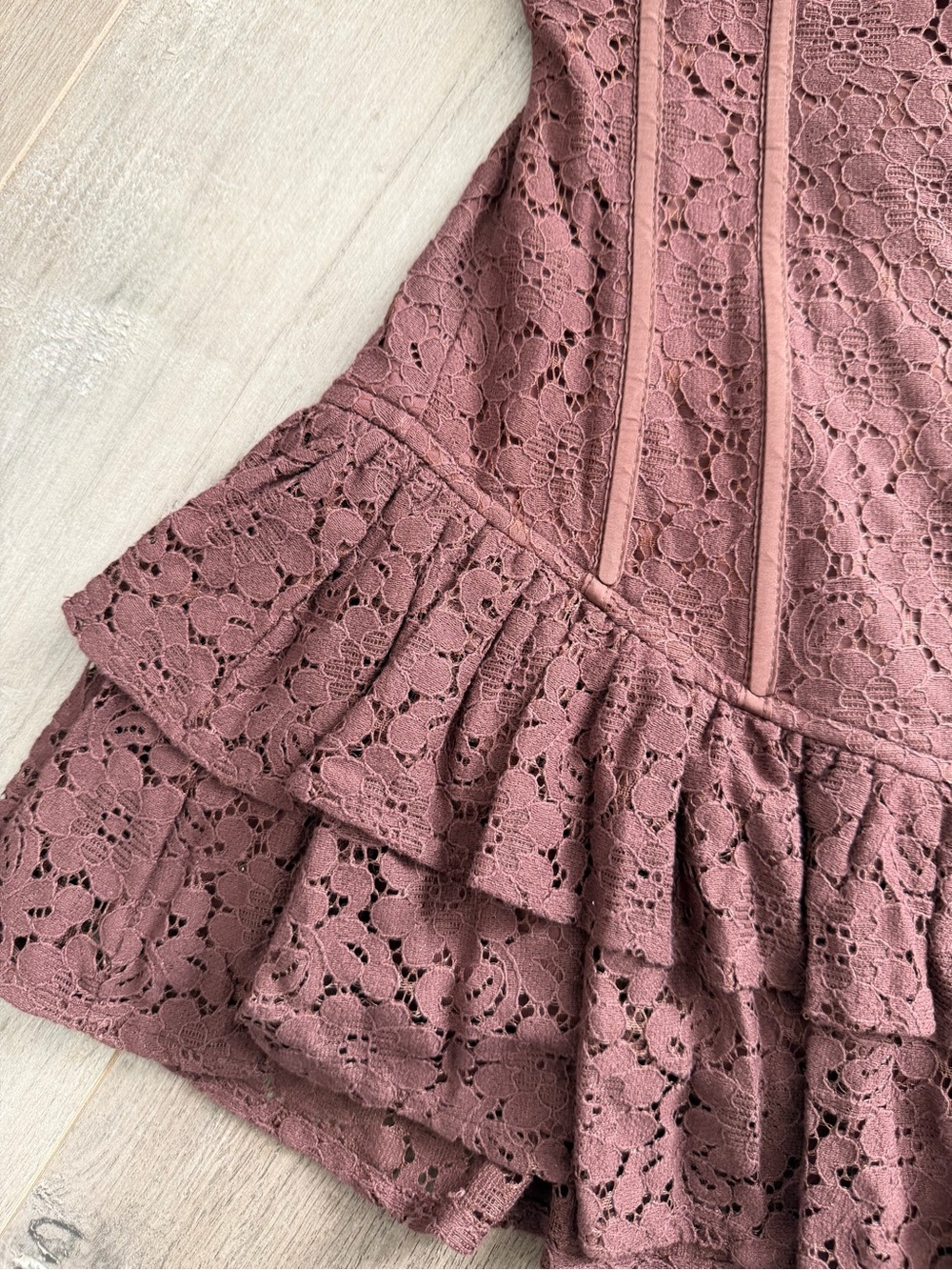 Brown Lace Ruffle Mini Dress - Picture 5 of 9